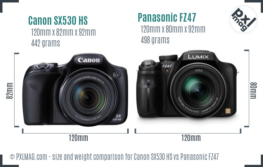 Canon SX530 HS vs Panasonic FZ47 size comparison