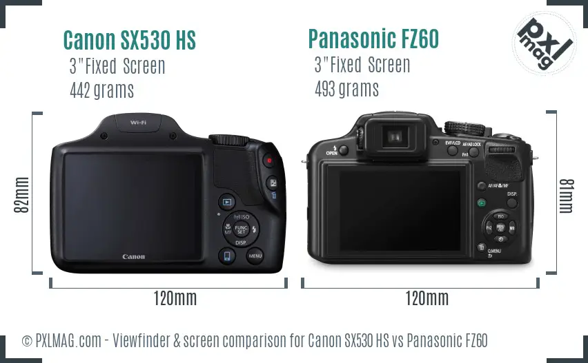 Canon SX530 HS vs Panasonic FZ60 Screen and Viewfinder comparison