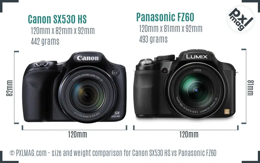 Canon SX530 HS vs Panasonic FZ60 size comparison