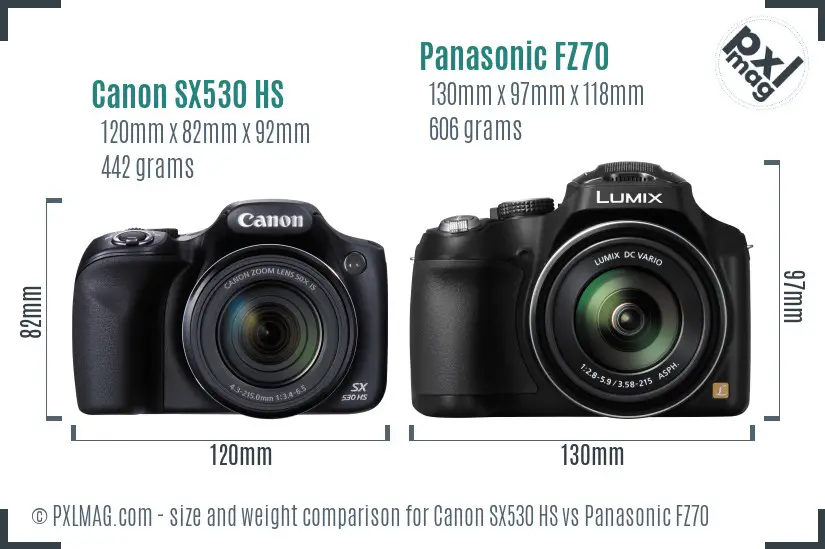 Canon SX530 HS vs Panasonic FZ70 size comparison