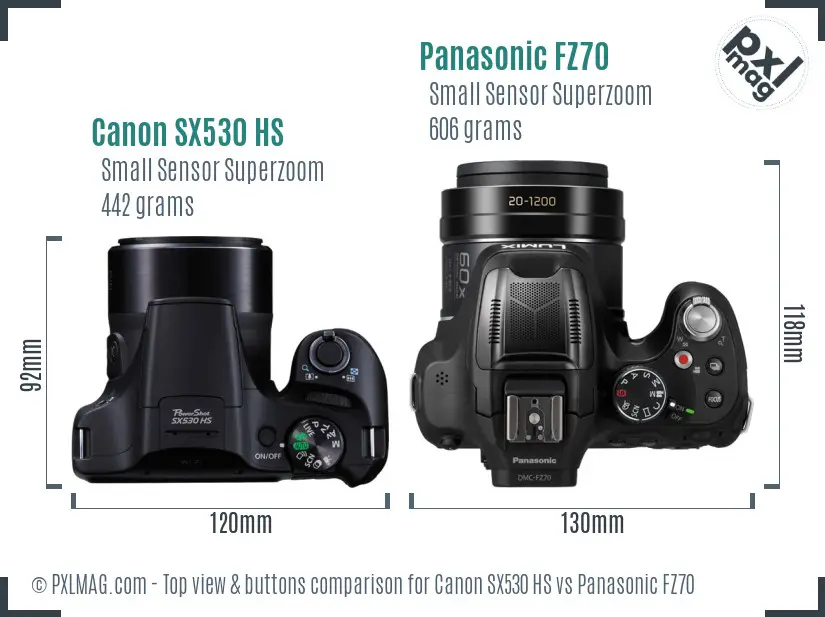 Canon SX530 HS vs Panasonic FZ70 top view buttons comparison