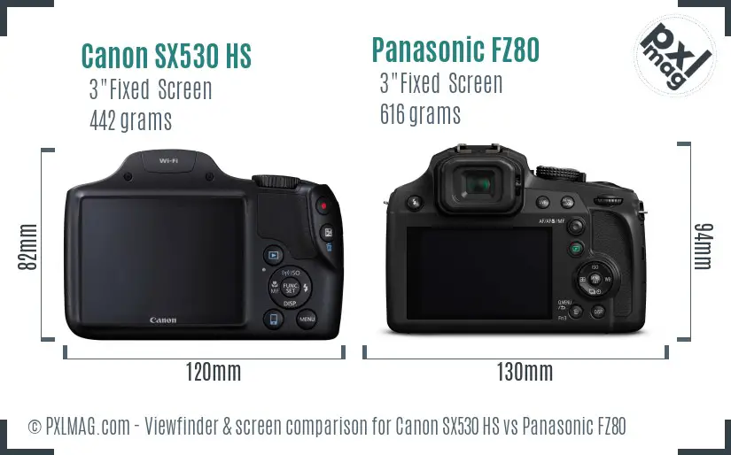 Canon SX530 HS vs Panasonic FZ80 Screen and Viewfinder comparison