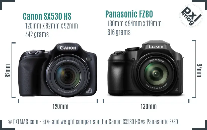 Canon SX530 HS vs Panasonic FZ80 size comparison