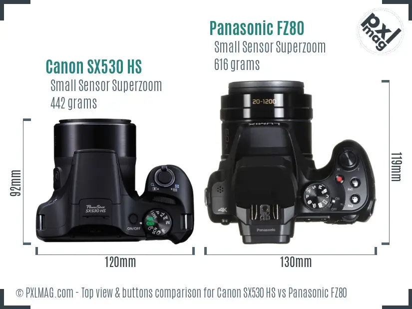 Canon SX530 HS vs Panasonic FZ80 top view buttons comparison
