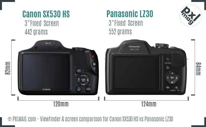 Canon SX530 HS vs Panasonic LZ30 Screen and Viewfinder comparison