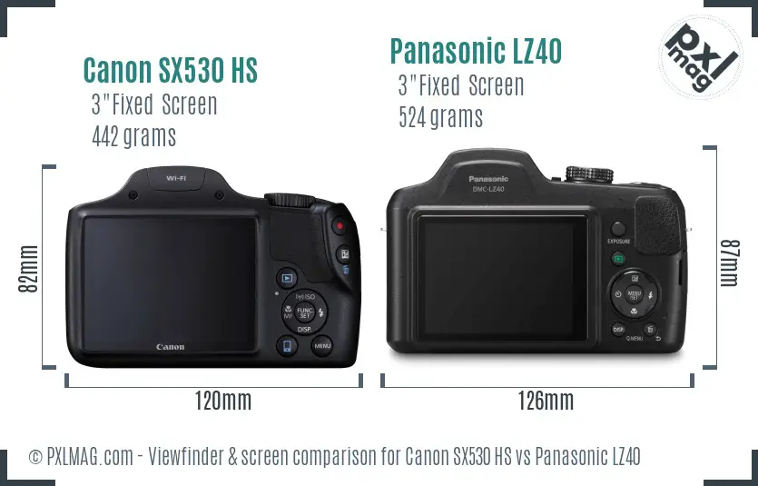 Canon SX530 HS vs Panasonic LZ40 Screen and Viewfinder comparison