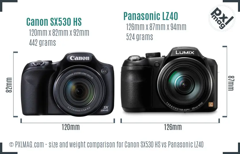 Canon SX530 HS vs Panasonic LZ40 size comparison