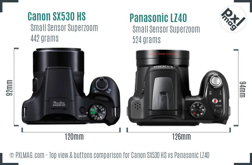 Canon SX530 HS vs Panasonic LZ40 top view buttons comparison