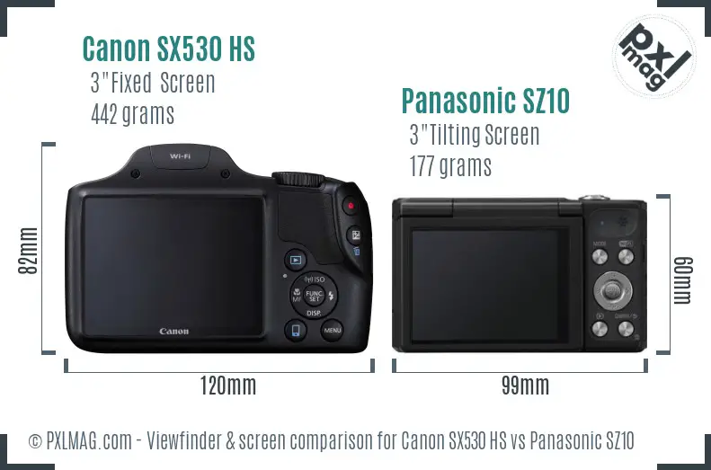 Canon SX530 HS vs Panasonic SZ10 Screen and Viewfinder comparison