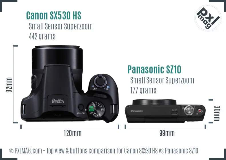 Canon SX530 HS vs Panasonic SZ10 top view buttons comparison