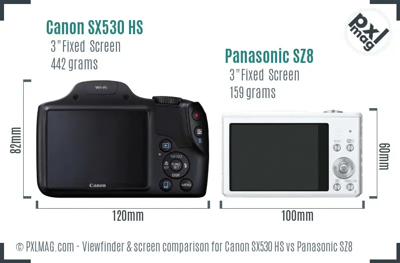 Canon SX530 HS vs Panasonic SZ8 Screen and Viewfinder comparison