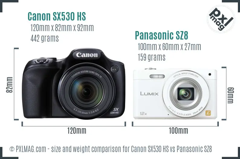 Canon SX530 HS vs Panasonic SZ8 size comparison