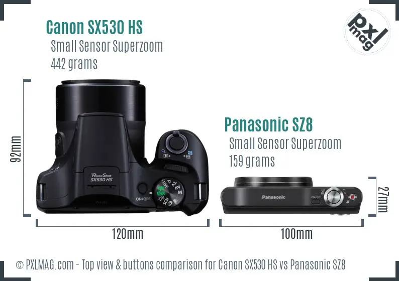 Canon SX530 HS vs Panasonic SZ8 top view buttons comparison