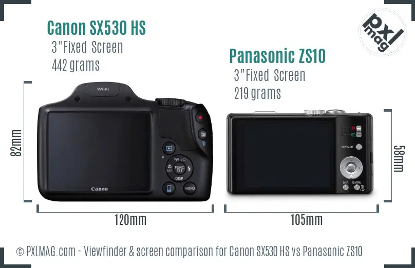 Canon SX530 HS vs Panasonic ZS10 Screen and Viewfinder comparison