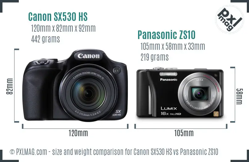 Canon SX530 HS vs Panasonic ZS10 size comparison