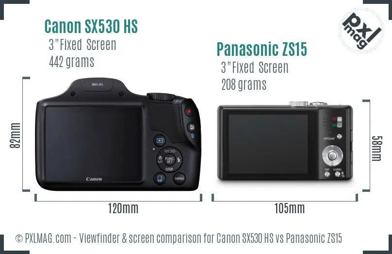 Canon SX530 HS vs Panasonic ZS15 Screen and Viewfinder comparison