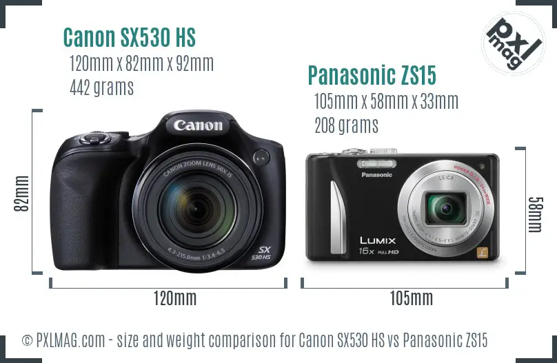 Canon SX530 HS vs Panasonic ZS15 size comparison