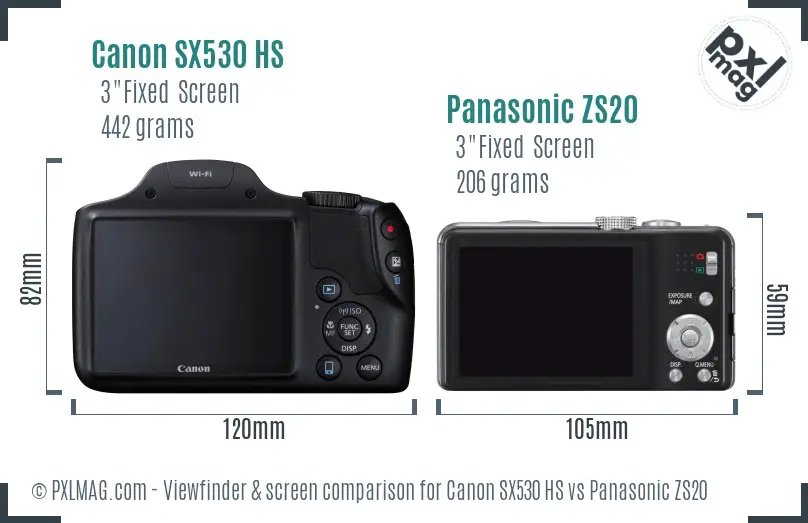 Canon SX530 HS vs Panasonic ZS20 Screen and Viewfinder comparison