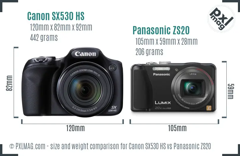 Canon SX530 HS vs Panasonic ZS20 size comparison