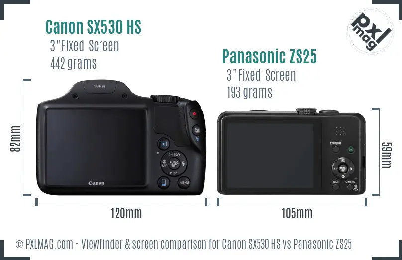 Canon SX530 HS vs Panasonic ZS25 Screen and Viewfinder comparison Canon SX530 HS vs Panasonic ZS25 Screen and Viewfinder comparison