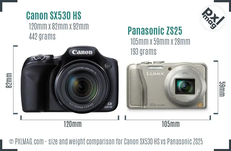 Canon SX530 HS vs Panasonic ZS25 size comparison Canon SX530 HS vs Panasonic ZS25 size comparison