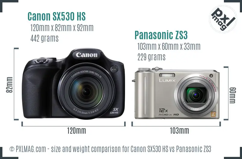 Canon SX530 HS vs Panasonic ZS3 size comparison