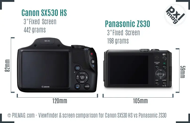 Canon SX530 HS vs Panasonic ZS30 Screen and Viewfinder comparison Canon SX530 HS vs Panasonic ZS30 Screen and Viewfinder comparison