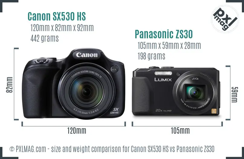 Canon SX530 HS vs Panasonic ZS30 size comparison Canon SX530 HS vs Panasonic ZS30 size comparison