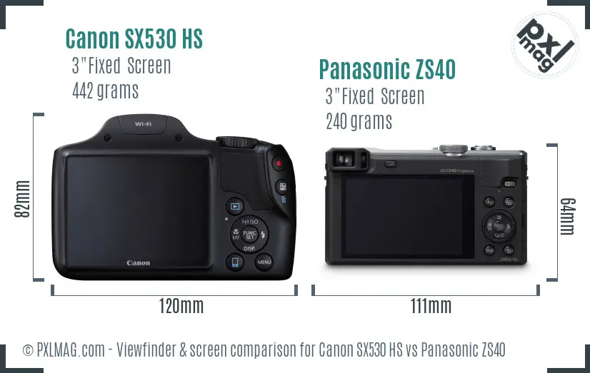 Canon SX530 HS vs Panasonic ZS40 Screen and Viewfinder comparison