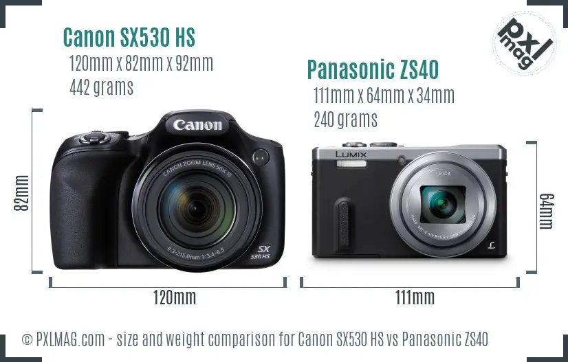 Canon SX530 HS vs Panasonic ZS40 size comparison
