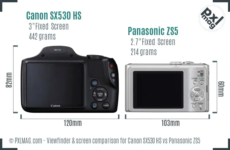 Canon SX530 HS vs Panasonic ZS5 Screen and Viewfinder comparison