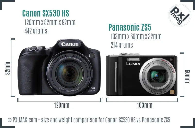 Canon SX530 HS vs Panasonic ZS5 size comparison