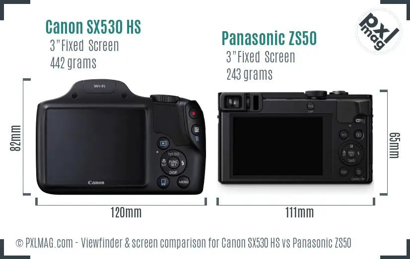 Canon SX530 HS vs Panasonic ZS50 Screen and Viewfinder comparison