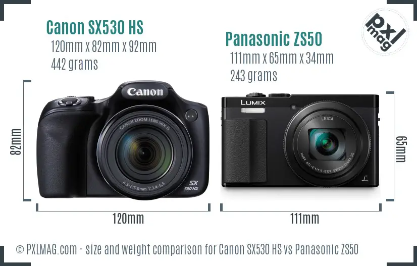 Canon SX530 HS vs Panasonic ZS50 size comparison