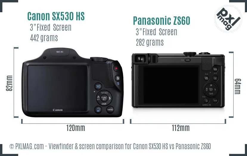 Canon SX530 HS vs Panasonic ZS60 Screen and Viewfinder comparison Canon SX530 HS vs Panasonic ZS60 Screen and Viewfinder comparison