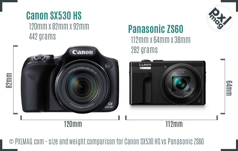 Canon SX530 HS vs Panasonic ZS60 size comparison Canon SX530 HS vs Panasonic ZS60 size comparison