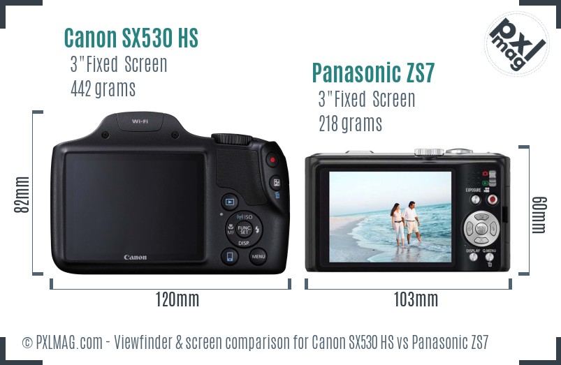 Canon SX530 HS vs Panasonic ZS7 Screen and Viewfinder comparison