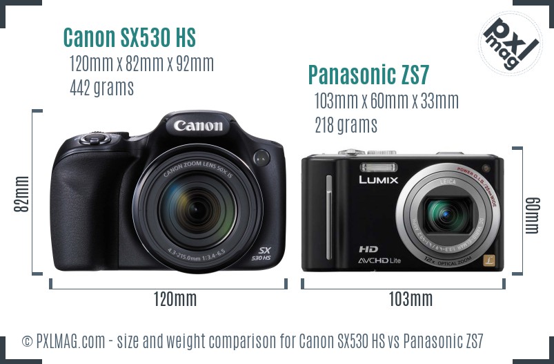Canon SX530 HS vs Panasonic ZS7 size comparison