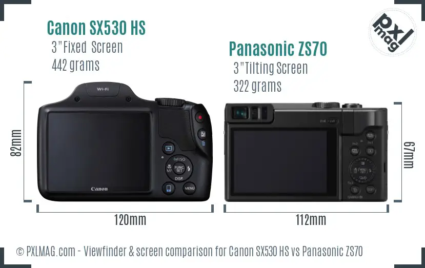 Canon SX530 HS vs Panasonic ZS70 Screen and Viewfinder comparison