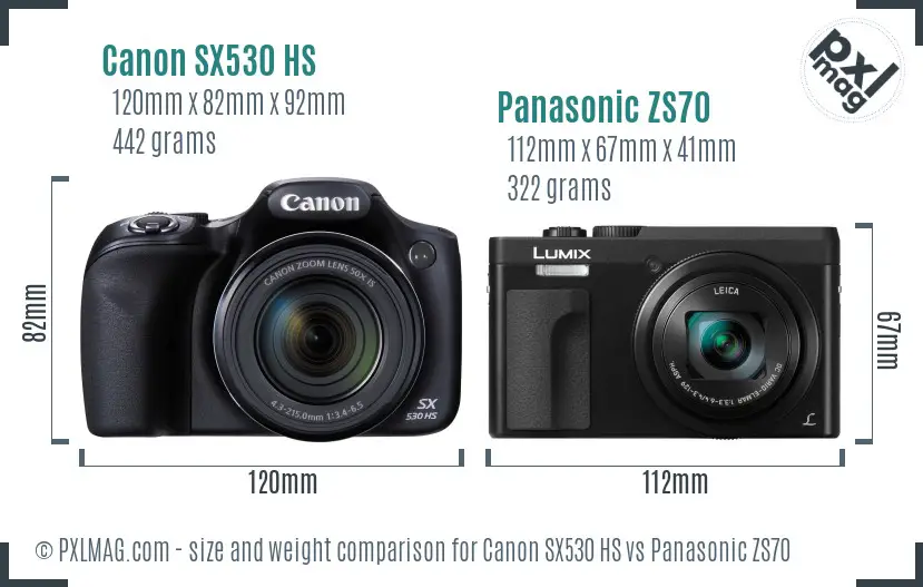 Canon SX530 HS vs Panasonic ZS70 size comparison