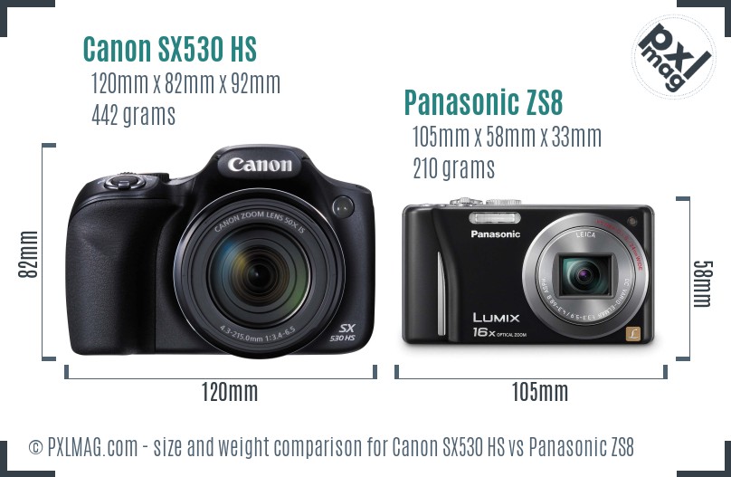 Canon SX530 HS vs Panasonic ZS8 size comparison