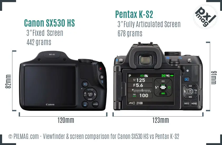 Canon SX530 HS vs Pentax K-S2 Screen and Viewfinder comparison