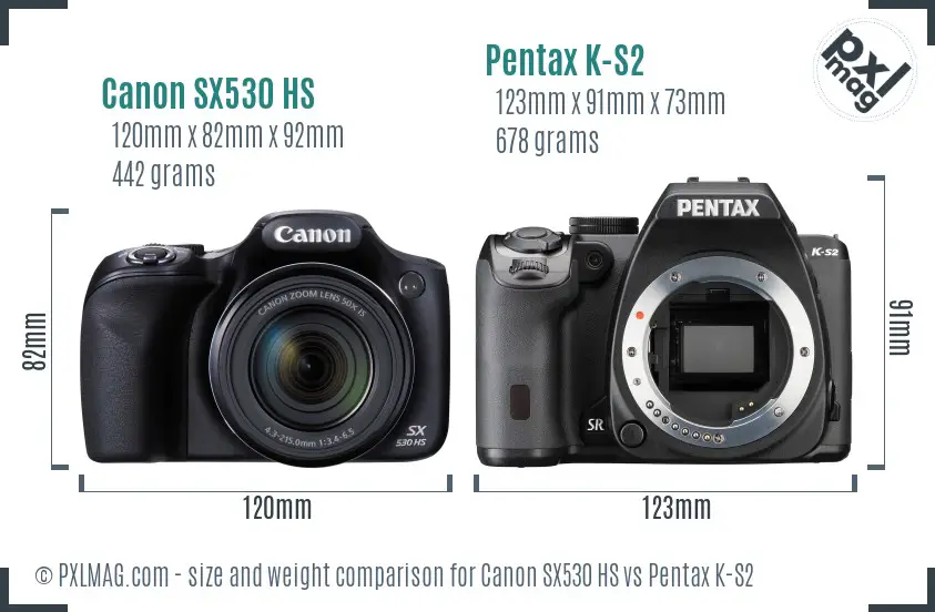 Canon SX530 HS vs Pentax K-S2 size comparison