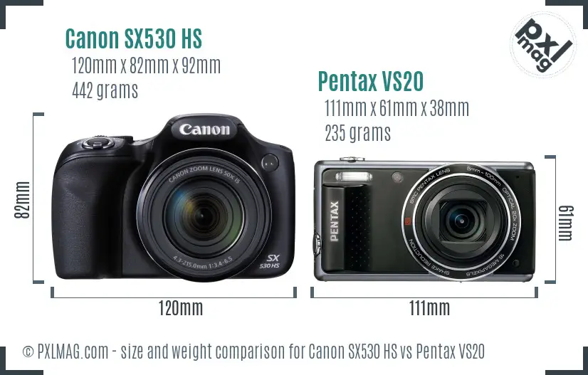 Canon SX530 HS vs Pentax VS20 size comparison