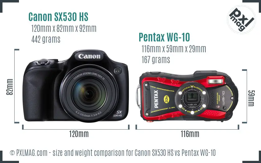 Canon SX530 HS vs Pentax WG-10 size comparison