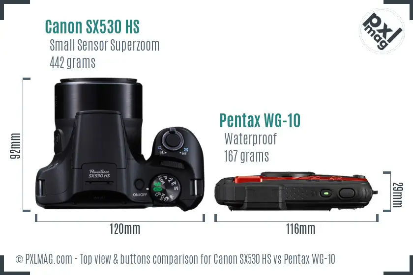 Canon SX530 HS vs Pentax WG-10 top view buttons comparison