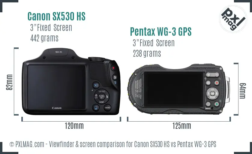 Canon SX530 HS vs Pentax WG-3 GPS Screen and Viewfinder comparison