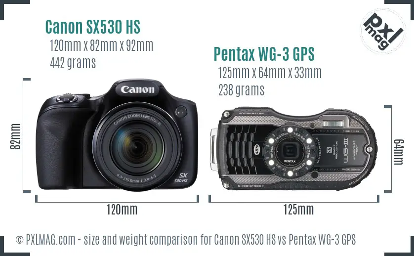 Canon SX530 HS vs Pentax WG-3 GPS size comparison