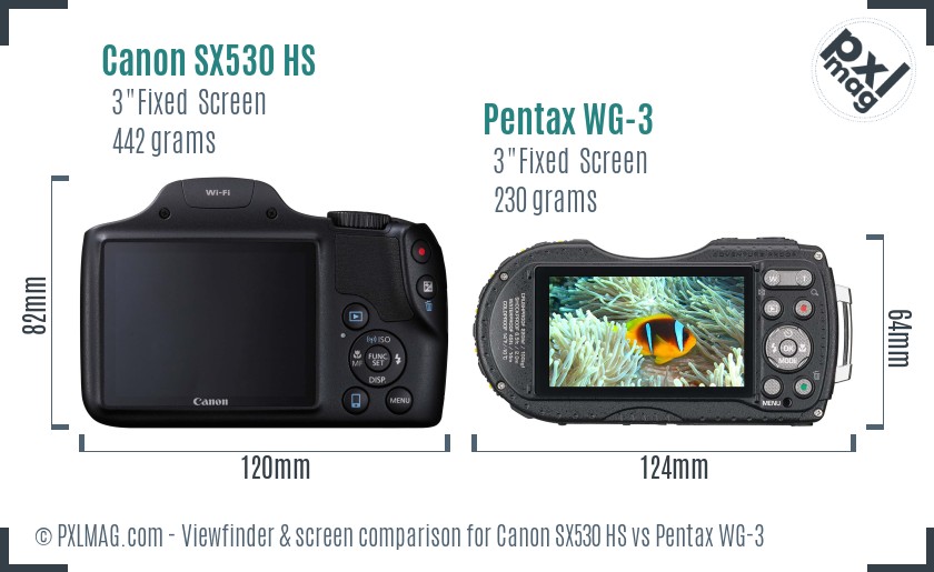 Canon SX530 HS vs Pentax WG-3 Screen and Viewfinder comparison