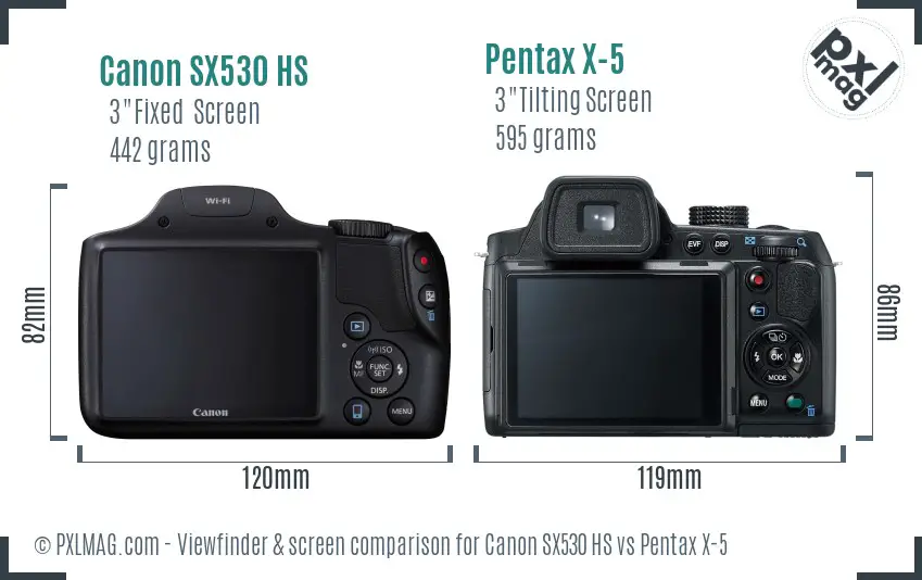 Canon SX530 HS vs Pentax X-5 Screen and Viewfinder comparison